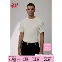 H&M2024春季男装柔软圆领标准版型网眼针织T恤1219663 奶油色 170/92A S