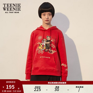 Teenie Weenie小熊&云锦联名国潮宽松韩版连帽套头卫衣上衣女春款 红色 160/S