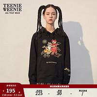 Teenie Weenie小熊&云锦联名国潮宽松韩版连帽套头卫衣上衣女春款 黑色 165/M