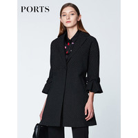 PORTS宝姿 毛呢大衣女优雅喇叭袖翻领中长大衣SN8C001HFD015 黑色 8