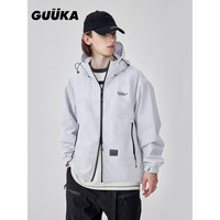 古由卡（GUUKA）TECH机能户外连帽抽绳风衣男潮 防泼水双拉链登山外套宽松百搭 浅灰G60251 XXL