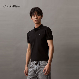 Calvin Klein Jeans24春夏男士字母印花商务通勤修身短袖POLO衫J325570 BEH-太空黑 M