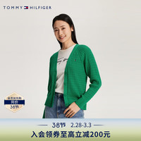 TOMMY HILFIGER24新款春季女装复古细绞花纽扣V领宽松针织开衫毛衣40673