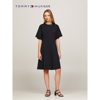 TOMMY HILFIGER 24春季女装休闲通勤纯色合身短袖针织连衣裙WW0WW41271 黑色BDS XL