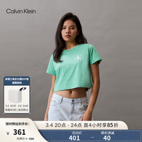 Calvin Klein Jeans24春夏女士纯棉字母印花潮流辣妹短款短袖T恤J223495 L1C-薄荷绿 S