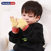 Annebibi 安妮蓓 儿童手套冬季1-3岁宝宝全指婴儿保暖针织五指手套AN-8007 黄恐龙