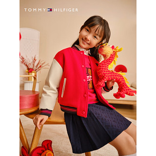 TOMMY HILFIGER【龙年系列】 24早春童装女半松紧提花百褶半身裙TH2412092 藏青色654 S/140cm