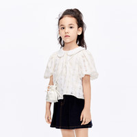 little MO&Co.little moco童装24春装女童泡泡袖娃娃领短袖上衣KBD1TOP007 黄白格色 160/76