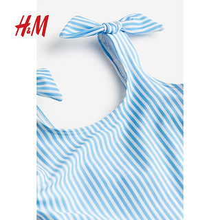 H&M2024春季童装女童泳装无袖可爱印花条纹连体泳衣1044743 浅蓝色/条纹 140/68