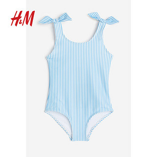 H&M2024春季童装女童泳装无袖可爱印花条纹连体泳衣1044743 浅蓝色/条纹 140/68