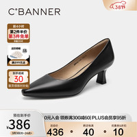 C.BANNER千百度秋季时装单鞋通勤百搭羊皮高跟鞋A23458250 黑色2.0 35