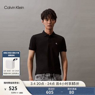 Calvin Klein Jeans24春夏男士字母印花商务通勤修身短袖POLO衫J325570 BEH-太空黑 L