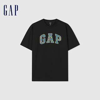 Gap男女装春季2024LOGO设计感字母经典圆领纯棉短袖T恤885842 黑色 185/104A(XXL)亚洲尺码