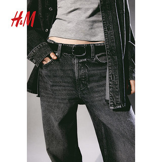 H&M2024春季新品女士CleanFit简约宽松质感低腰通勤牛仔裤1199190 深灰色 155/60A 32
