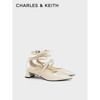 CHARLES&KEITH24春季CK1-60580286时尚交叉细带尖头玛丽珍鞋 Beige米色 39