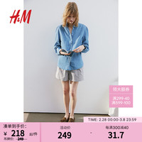 H&M2024春季女装褶边牛仔上衣1191867 浅牛仔蓝 155/80A