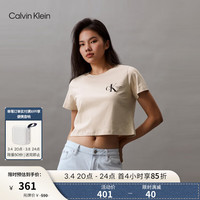 Calvin Klein Jeans24春夏女士纯棉字母印花潮流辣妹短款短袖T恤J223495 ACI-燕麦奶 XS