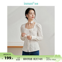 茵曼（INMAN）100%棉法式方领衬衫2024春女装新款可拆立体花项带宽松显瘦短上衣 米白色 M