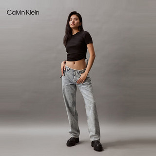 Calvin Klein Jeans24春夏女士时尚抽绳下摆刺绣辣妹短袖T恤J223483 BEH-太空黑 S