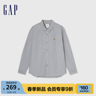 Gap男女装2024春季纯棉小熊logo长袖衬衫简约百搭上衣890975 灰色 165/88A(S) 亚洲尺码