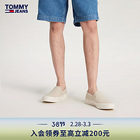 TOMMY JEANS 24春季男装棉质简约纯色休闲一脚蹬帆布鞋EM0EM01366 米白色ACG 41