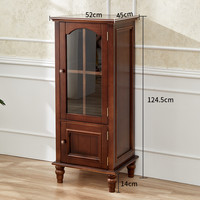 诗情木语 实木美式酒柜客厅装饰柜靠墙红酒柜家用轻奢玻璃小酒柜一体靠墙 胡桃色高款酒柜右开门 加厚玻璃 单门