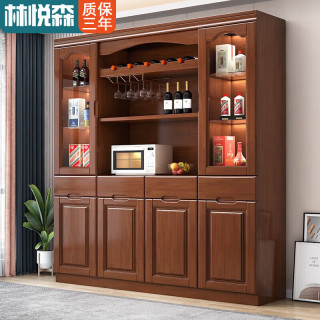 林悦森实木酒柜餐边柜鞋柜书柜一体靠墙客厅家用带灯玄关柜展示柜置物架 胡桃色【160x40x195cm】
