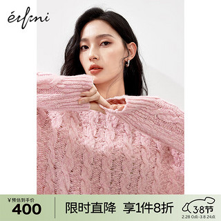 伊芙丽（eifini）伊芙丽圆领浅绿色慵懒感复古绞花针织套头毛衣女2024春装上衣 粉色  165/90CM/L