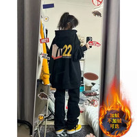 趣米乐美式加绒中山即墨卫衣男女春秋季复古宽松潮流长袖重磅慵懒风衣服 黑色 XL【120-140斤】