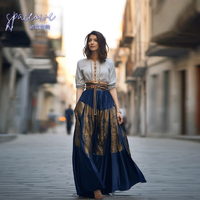 SPACE OWEN异域风情裙子国风女装改良汉服成人马面裙半身裙2023日常套装 灰色上衣+蓝色半裙(含腰封) L