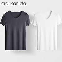 Clarkarida男士短袖T恤男莫代尔冰丝感无痕打底衫薄款修身纯色运动上衣 铁灰+白色 XL(130-150斤)