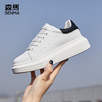 森馬（Senma）时尚韩版百搭厚底小白鞋透气舒适休闲鞋女121134806 白黑色 39码
