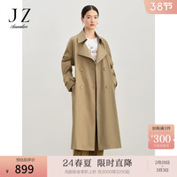 玖姿·安娜蔻帅气工装风双排扣腰带长款外套风衣女2024春季 卡其 XS
