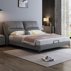 泽慕 床意式轻奢皮床1.5m储物床现代简约1.8米双人床实木主卧大床婚床