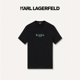 Karl Lagerfeld卡尔拉格斐轻奢老佛爷男装 2024春夏款KL钉珠休闲 短袖T恤 黑色 50