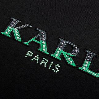 Karl Lagerfeld卡尔拉格斐轻奢老佛爷男装 2024春夏款KL钉珠休闲 短袖T恤 黑色 50