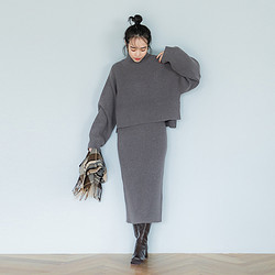 coca 日系深冬裝搭配一整套裝裙女今年流行時尚針織毛衣直筒半身裙