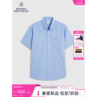 布克兄弟（BrooksBrothers）男士24早春棉扣结领免烫短袖衬衫 4003-蓝色撞色 M