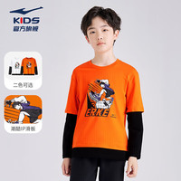 鸿星尔克(ERKE)童装男童中大童长T儿童假两件设计活力上衣79222301017亮橘红150