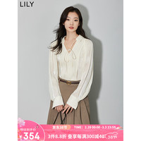 丽丽 LILY2024春新款女装温柔时尚流光优雅系带灯笼袖垂坠感衬衫雪纺衫 604米白