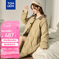 唐狮（TonLion）2023女长款灯芯绒羽绒服外套 黄卡其 S 