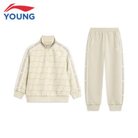 李宁 LI-NING童装儿童运动套装男小大童篮球系列春秋款束脚套头卫衣卫裤套装8 海岸灰满印（新） 175