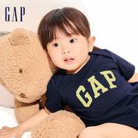 Gap 盖璞 婴儿2024春季新款LOGO纯棉撞色短袖连体衣儿童装包屁衣891712 海军蓝 73cm(6-9月)偏小 选大一码