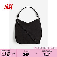 H&M女士包包2024春季通用单肩手提斜挎新月包收纳包0721805 黑色