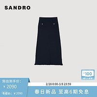 SANDRO2024早春新款女装法式经典深蓝高腰针织半身长裙SFPJU01146 D234/深蓝色