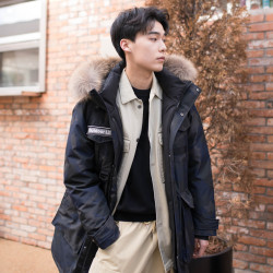 bosideng波司登奥莱极寒系列中款毛领冬季男士鹅绒服克莱因蓝派克服冬