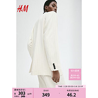 H&M女装西装2024春季大廓形双排扣休闲平驳领通勤外套1215795 奶油色/细条纹 165/96A