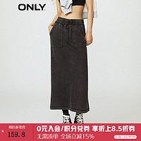 ONLY通勤风A字开叉中长款牛仔半身裙女|12331E001 H1Z 黑色-追单第一批 M