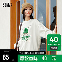 森马（Semir）卫衣女设计感老花兔子宽松小众潮流冬季落肩抓绒上衣101722116048 奶白10501 XS