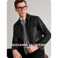 卓凡尼·华伦天奴高端绵羊皮真皮皮衣男士皮夹克外套秋冬季轻奢商务休闲机车赛车服 黑色 L